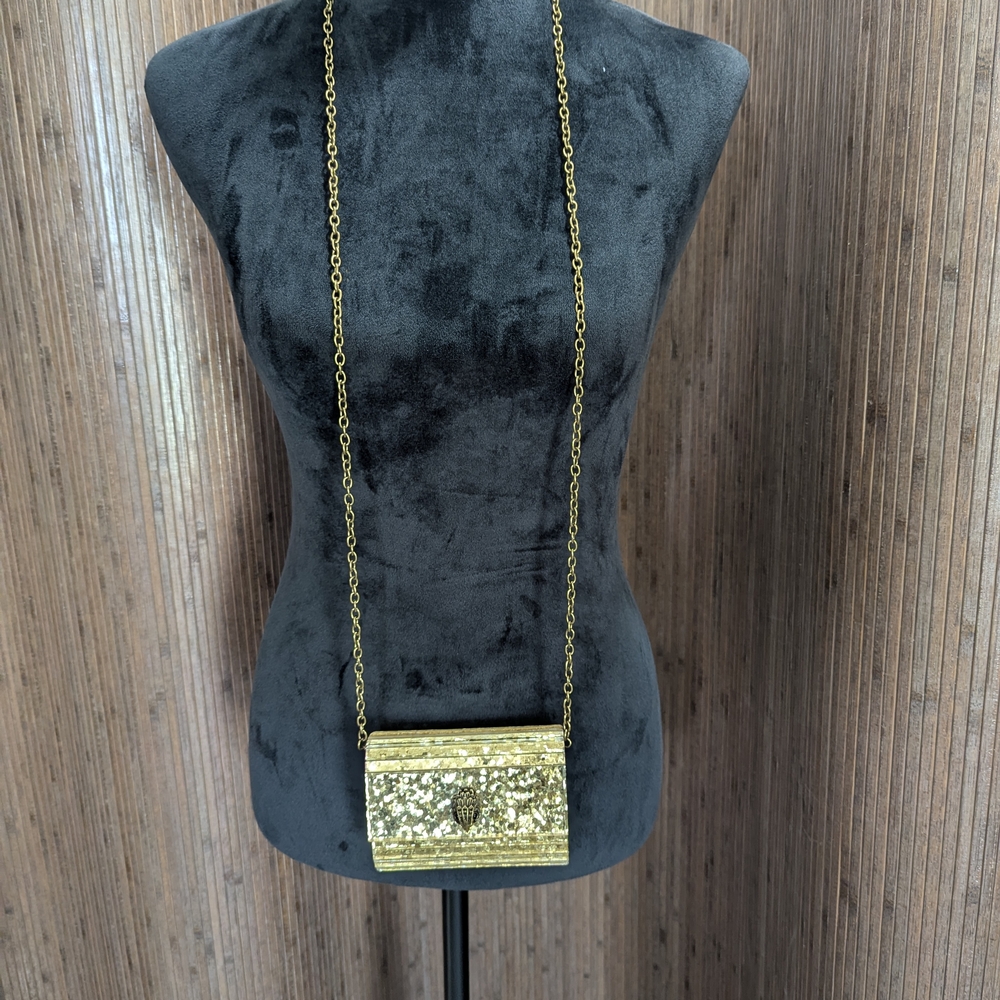 Kurt Geiger Micro Party Eagle Clutch Bag with Chain Gold
